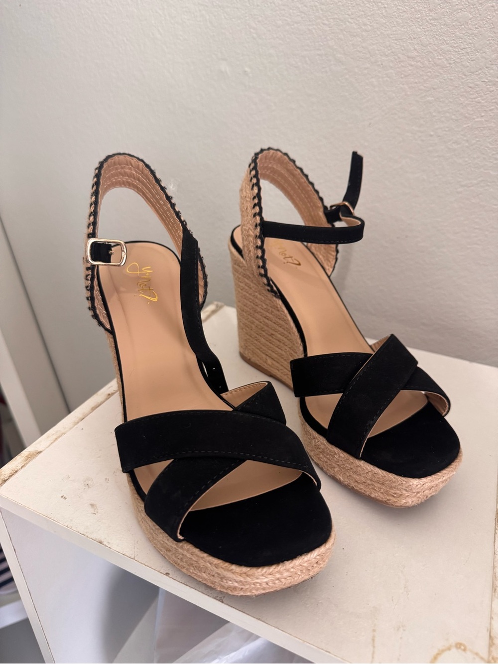 Black Wedge Espadrille Sandals - Women